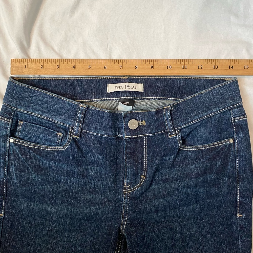 WHBM Women's Dark Blue Bootcut Flare Jeans with Floral Embroidery, Size 6 28" - Picture 6 of 8